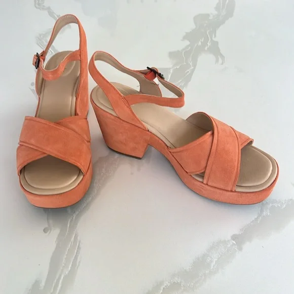 Clarks Shoes Clarks Maritsa Orange Suede Block Heel Platform